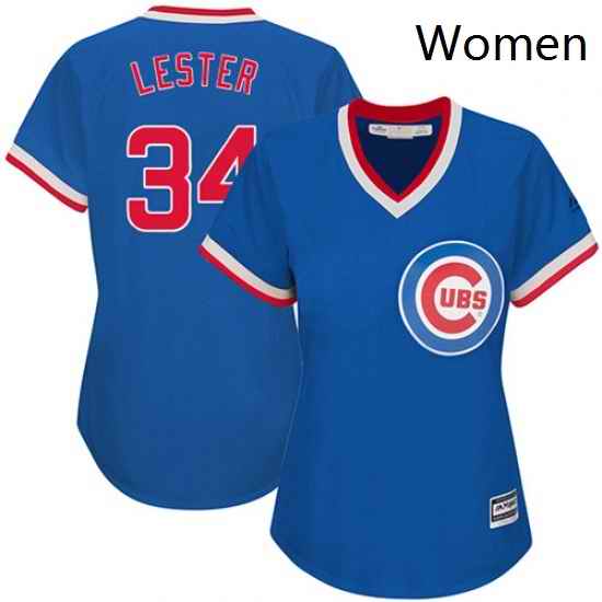 Womens Majestic Chicago Cubs 34 Jon Lester Authentic Royal Blue Cooperstown MLB Jersey